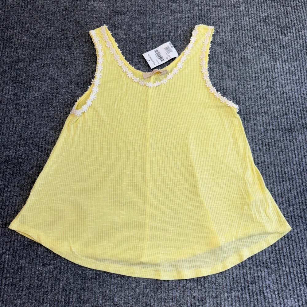Elodie XS Yellow Ribbed Tank Daisy‎ Lace Trim NWT Nordstrom Boho Cottagecore